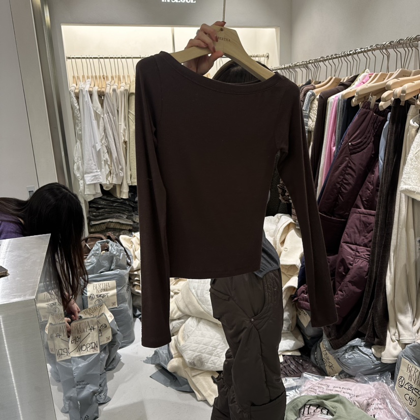 BERTHA韓國直郵㊣女士新款人氣熱賣25秋冬職業推薦長袖T恤船領BERTHA長袖T恤圖色3