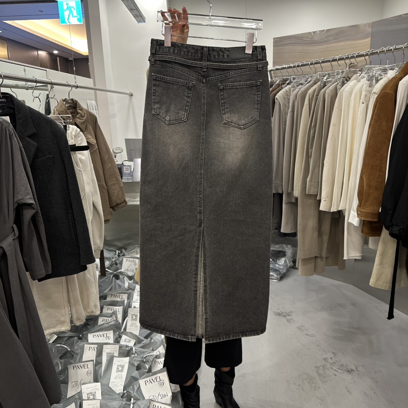PAVEL東大門㊣實拍女士新款人氣休閑25秋冬長裙水洗牛仔布含腰繩PAVEL長裙