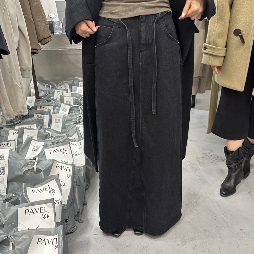 PAVEL東大門㊣實拍女士新款人氣休閑25秋冬長裙水洗牛仔布含腰繩PAVEL長裙圖色2
