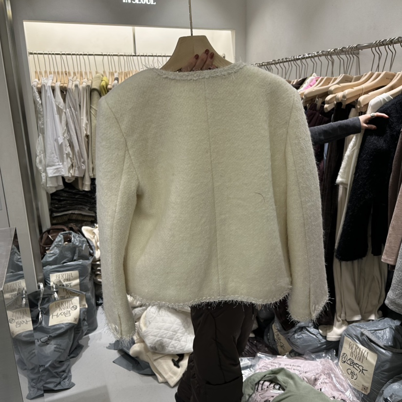 BERTHA東大門㊣代購女士新款推薦真品人氣休閑夾克粗花呢毛皮BERTHA夾克