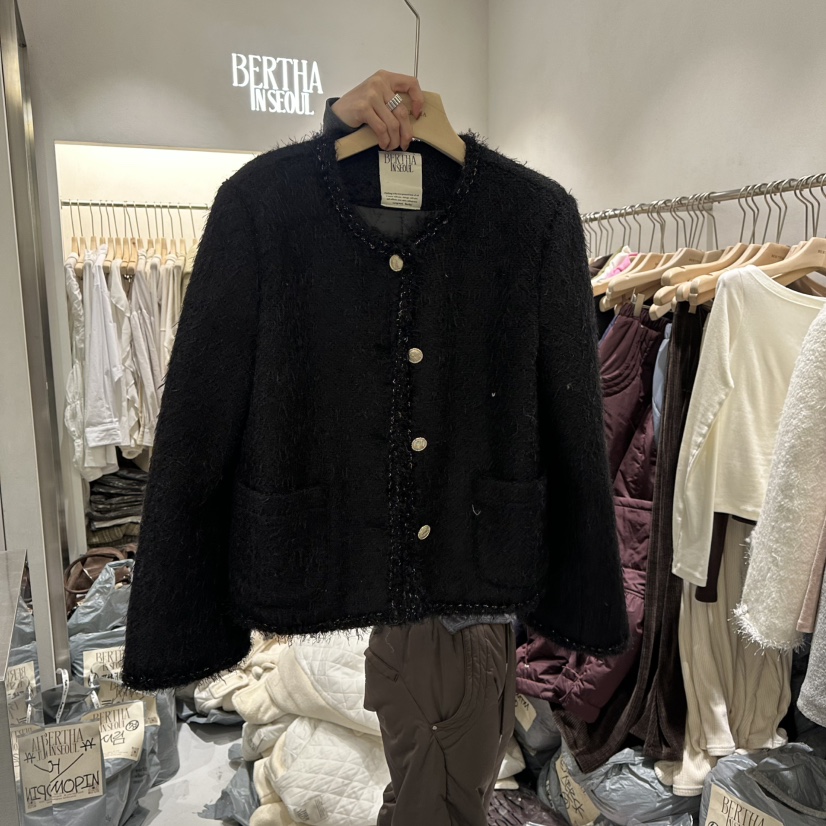 BERTHA東大門㊣代購女士新款推薦真品人氣休閑夾克粗花呢毛皮BERTHA夾克圖色2