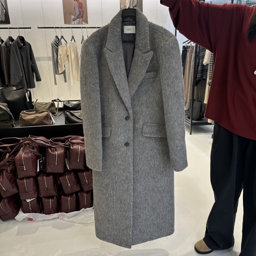OSOO韓國代購㊣女裝新品推薦熱賣人氣25秋冬中長款大衣涂層OSOO中長款大衣