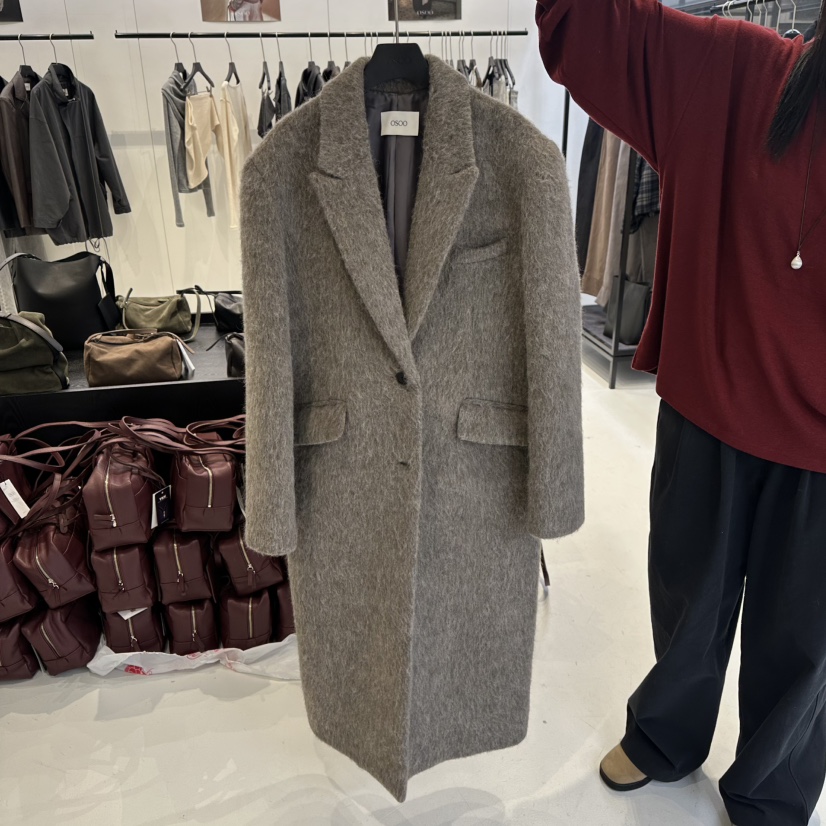 OSOO韓國代購㊣女裝新品推薦熱賣人氣25秋冬中長款大衣涂層OSOO中長款大衣圖色2