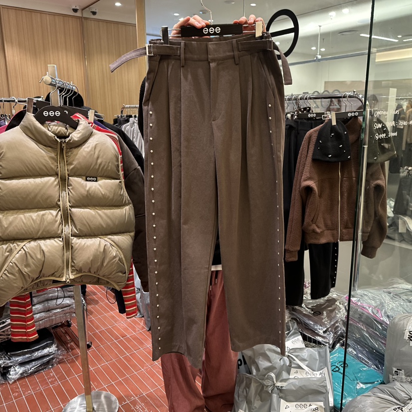 E/E/E東大門㊣代購女士新款人氣25秋冬休閑時尚休閑褲腰帶E/E/E休閑褲