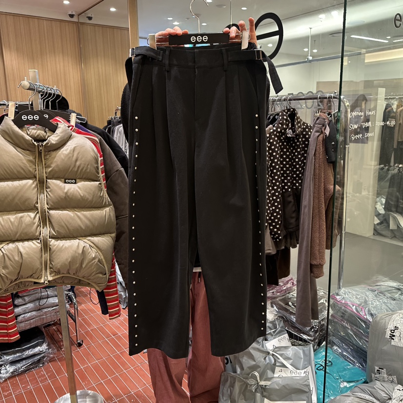 E/E/E東大門㊣代購女士新款人氣25秋冬休閑時尚休閑褲腰帶E/E/E休閑褲圖色2