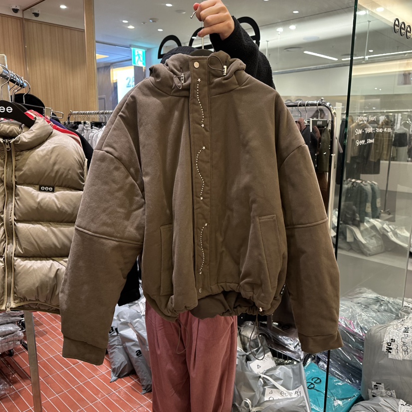 E/E/E韓國直郵㊣女裝新款真品職業休閑時尚熱賣人氣夾克兜帽E/E/E夾克