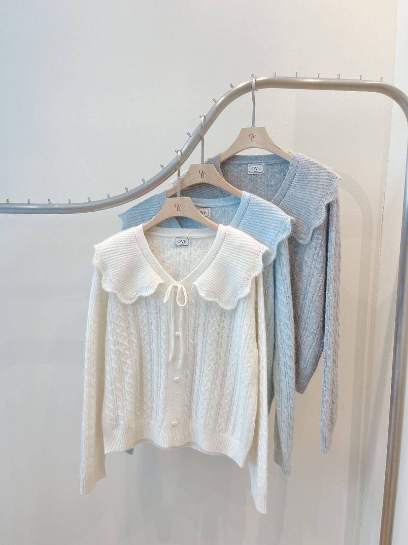 OVE韓國直郵㊣女士新款職業25秋冬人氣真品推薦針織衫荷葉邊OVE針織衫