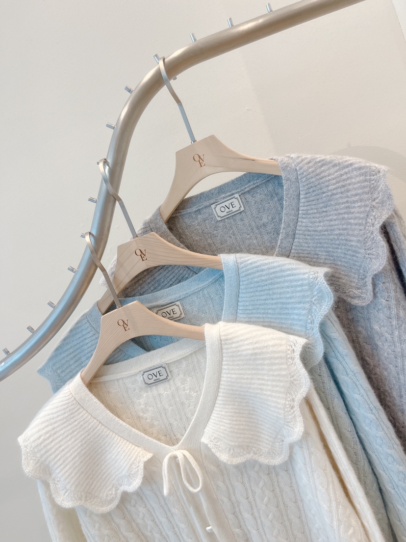 OVE韓國直郵㊣女士新款職業25秋冬人氣真品推薦針織衫荷葉邊OVE針織衫