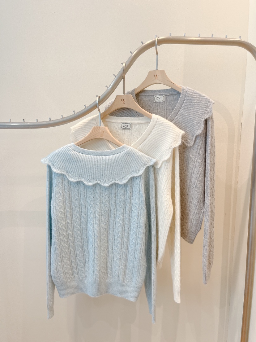 OVE韓國直郵㊣女士新款職業25秋冬人氣真品推薦針織衫荷葉邊OVE針織衫