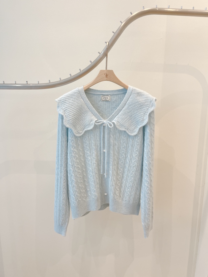 OVE韓國直郵㊣女士新款職業25秋冬人氣真品推薦針織衫荷葉邊OVE針織衫圖色2