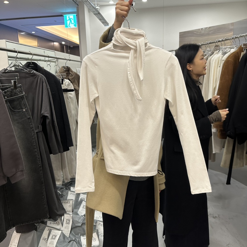 PAVEL東大門㊣實拍女士新款推薦時尚休閑25秋冬長袖T恤圍巾PAVEL長袖T恤
