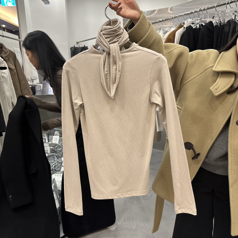 PAVEL東大門㊣實拍女士新款推薦時尚休閑25秋冬長袖T恤圍巾PAVEL長袖T恤圖色2