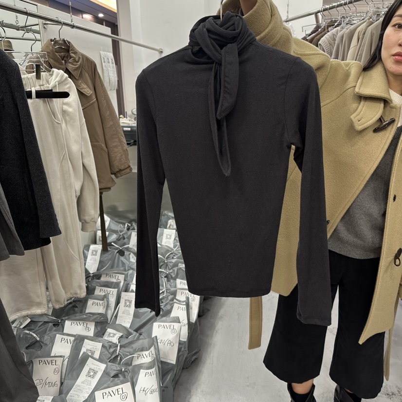 PAVEL東大門㊣實拍女士新款推薦時尚休閑25秋冬長袖T恤圍巾PAVEL長袖T恤圖色3