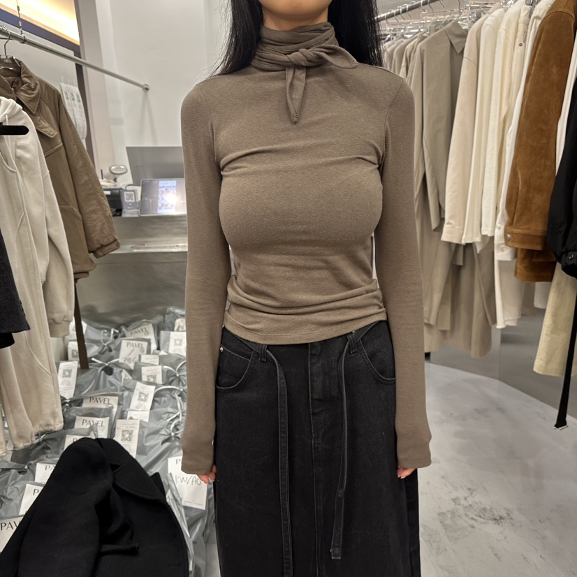 PAVEL東大門㊣實拍女士新款推薦時尚休閑25秋冬長袖T恤圍巾PAVEL長袖T恤圖色4