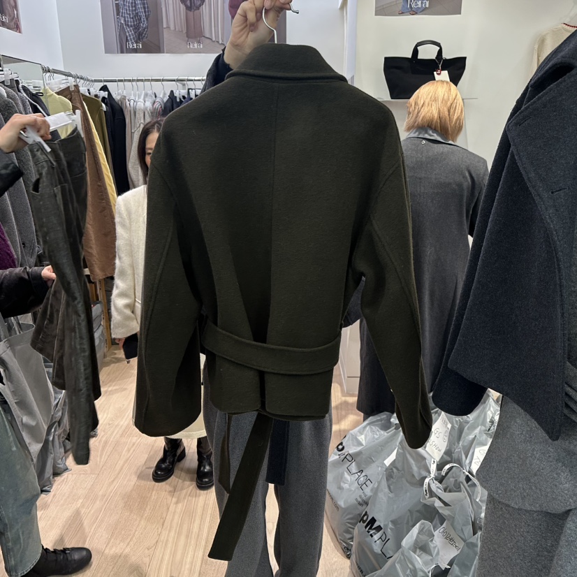 REIRAI韓國代購㊣女裝新款職業熱賣人氣短款大衣含腰帶羊毛Reirai短款大衣