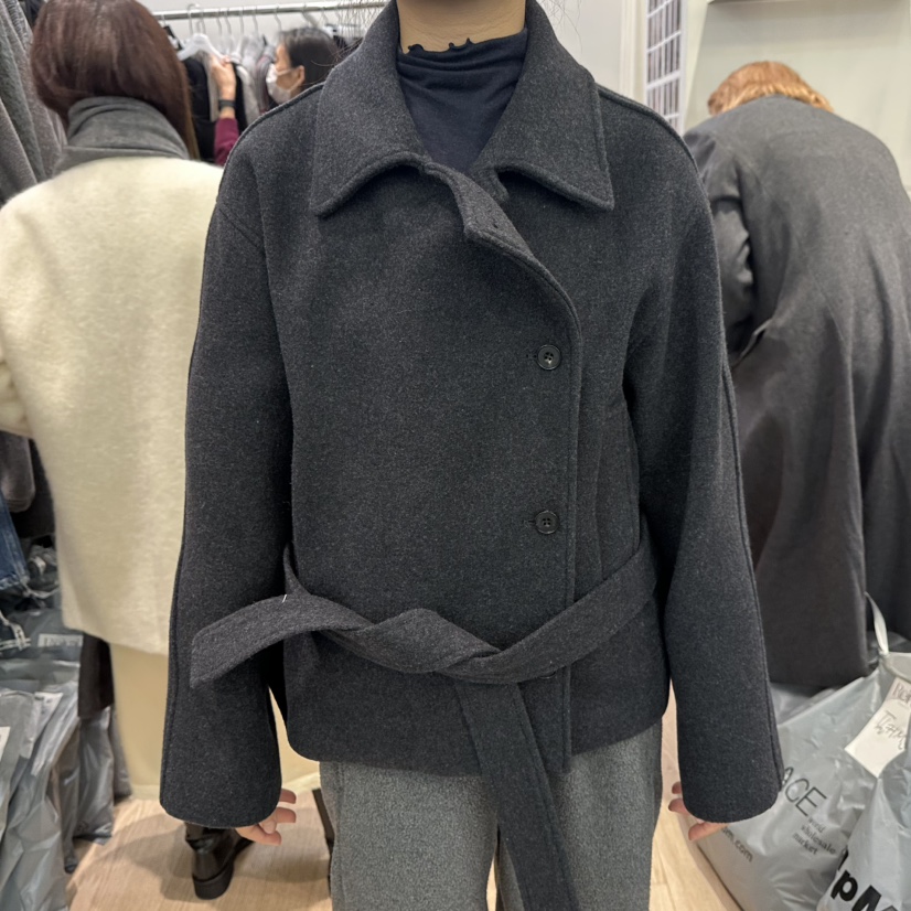 REIRAI韓國代購㊣女裝新款職業熱賣人氣短款大衣含腰帶羊毛Reirai短款大衣