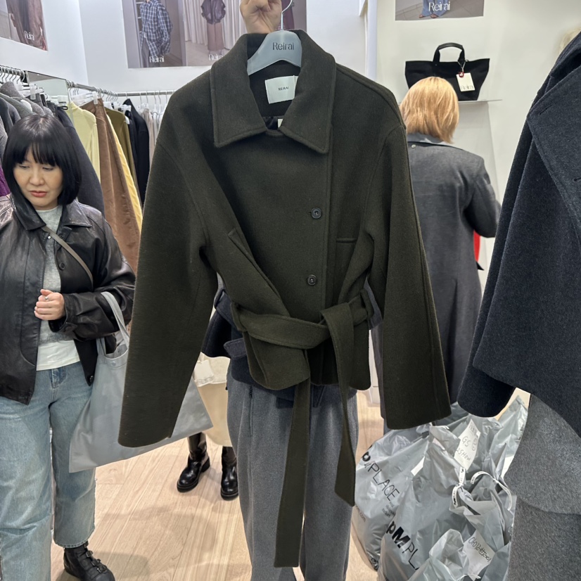 REIRAI韓國代購㊣女裝新款職業熱賣人氣短款大衣含腰帶羊毛Reirai短款大衣圖色2