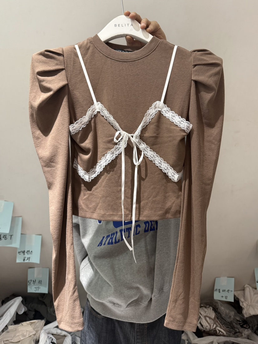 BELITA-L東大門㊣直郵女裝新品人氣真品25秋冬長袖T恤假兩件BELITA-L長袖T恤圖色2