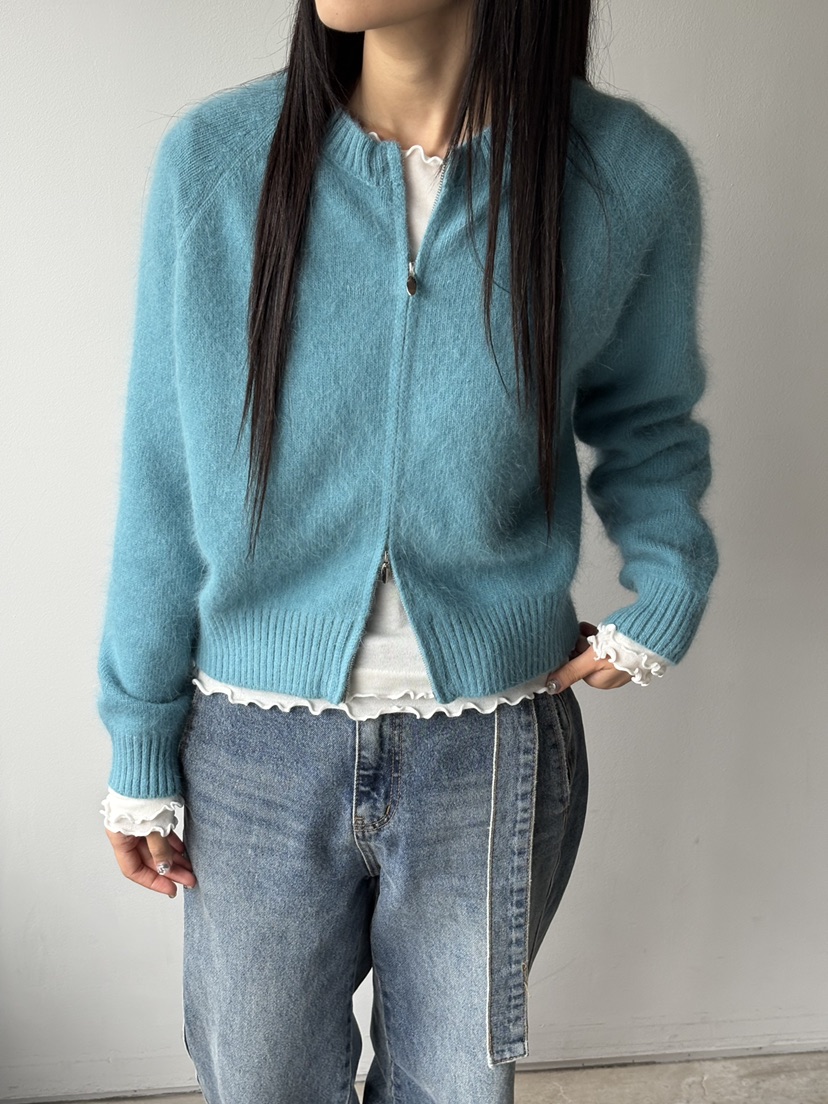 Verbena韓國直郵㊣女裝新款真品25秋冬針織衫安哥拉羊毛拉鏈開衫Verbena針織衫