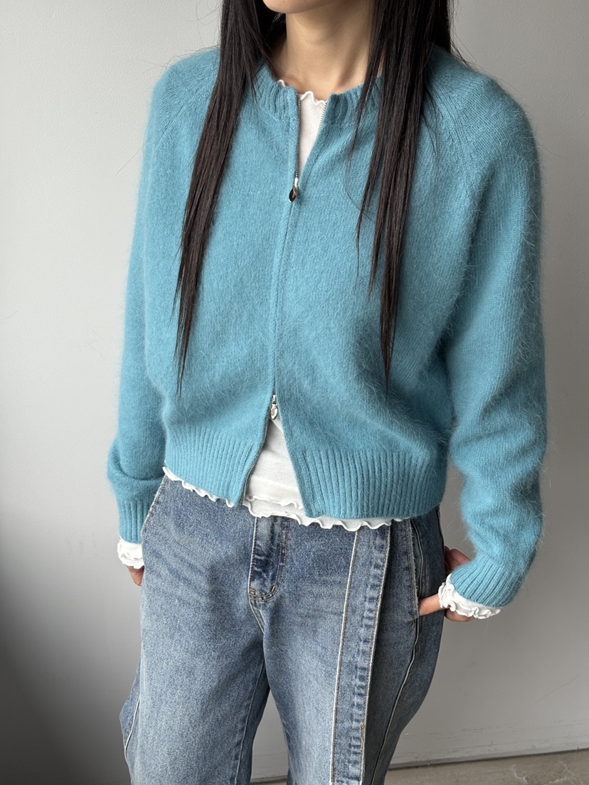 Verbena韓國直郵㊣女裝新款真品25秋冬針織衫安哥拉羊毛拉鏈開衫Verbena針織衫