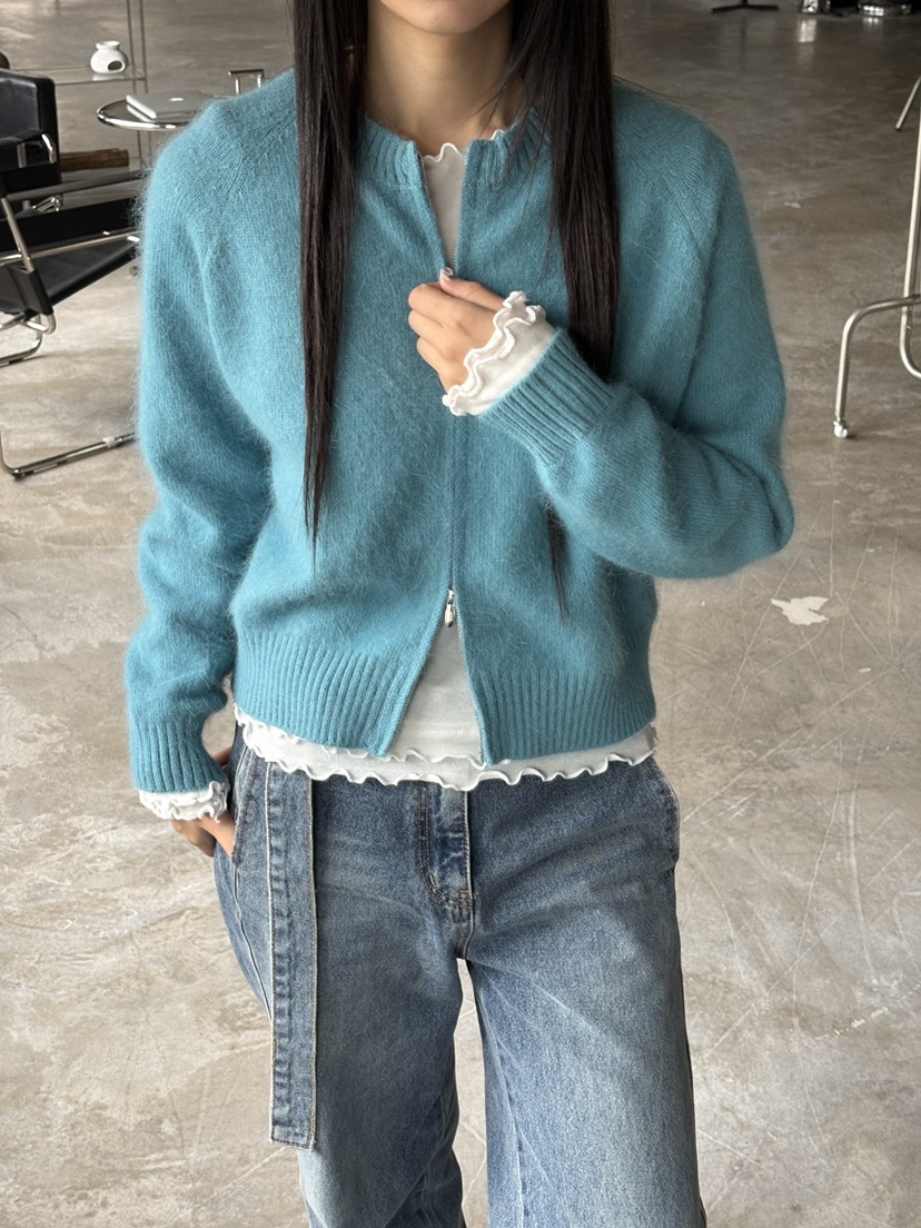 Verbena韓國直郵㊣女裝新款真品25秋冬針織衫安哥拉羊毛拉鏈開衫Verbena針織衫