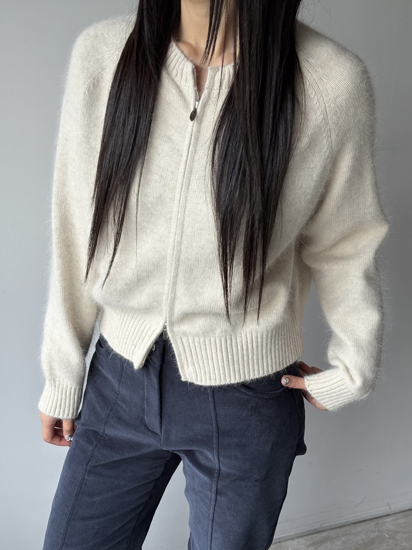 Verbena韓國直郵㊣女裝新款真品25秋冬針織衫安哥拉羊毛拉鏈開衫Verbena針織衫