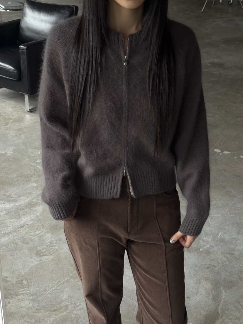 Verbena韓國直郵㊣女裝新款真品25秋冬針織衫安哥拉羊毛拉鏈開衫Verbena針織衫