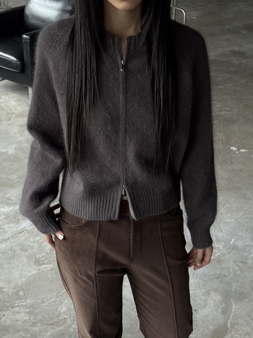 Verbena韓國直郵㊣女裝新款真品25秋冬針織衫安哥拉羊毛拉鏈開衫Verbena針織衫