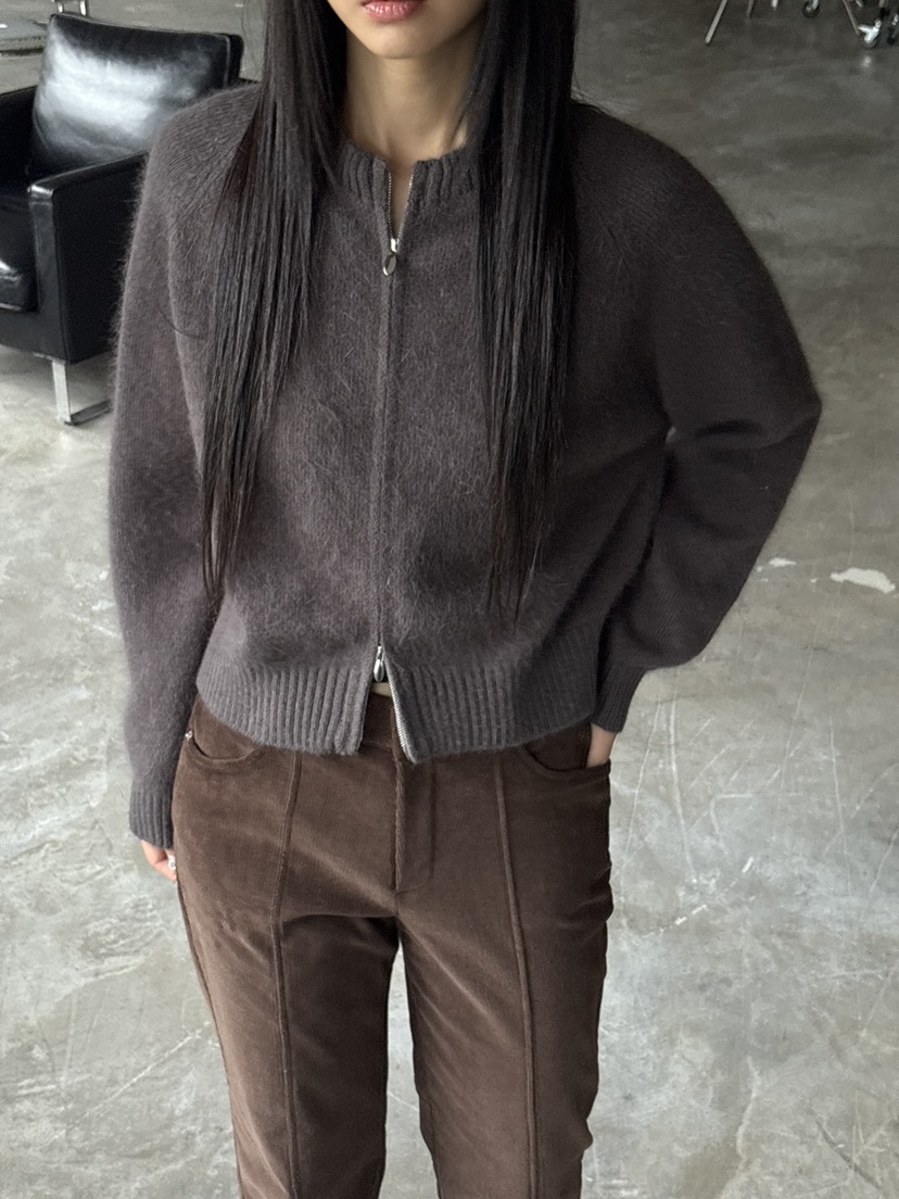 Verbena韓國直郵㊣女裝新款真品25秋冬針織衫安哥拉羊毛拉鏈開衫Verbena針織衫