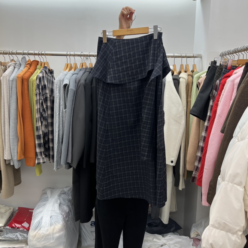 DRESS ROOM韓國代購㊣女裝新款熱賣休閑半身裙中短裙系帶格子DRESS ROOM半身裙/中短裙圖色2