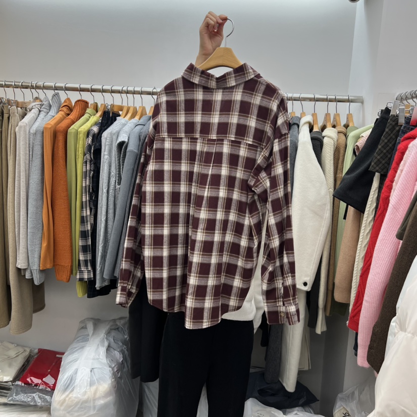 DRESS ROOM韓國直郵㊣女裝新品職業熱賣25秋冬襯衫蕾絲衫格紋DRESS ROOM襯衫/蕾絲衫