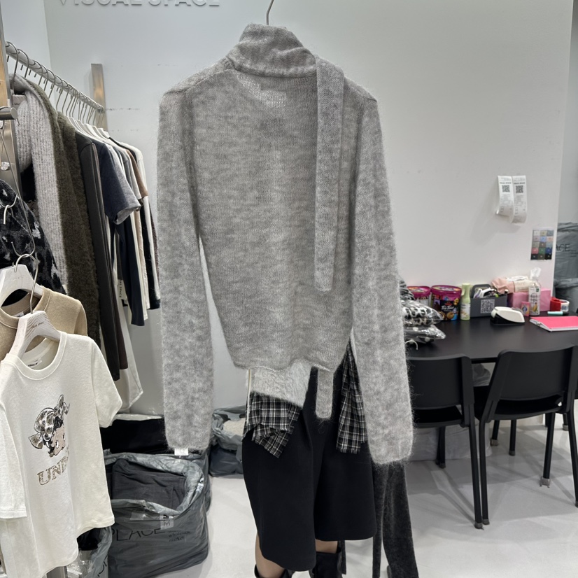 VISUAL SPACE東大門㊣代購女士新款休閑針織衫馬海毛圍巾開衫VISUAL SPACE針織衫