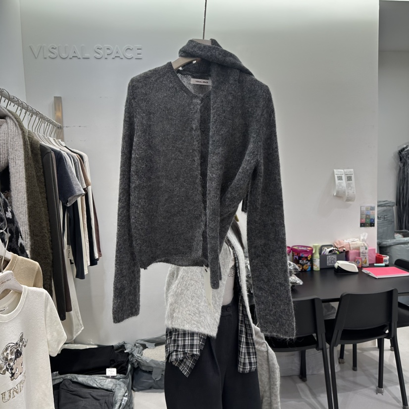 VISUAL SPACE東大門㊣代購女士新款休閑針織衫馬海毛圍巾開衫VISUAL SPACE針織衫圖色3