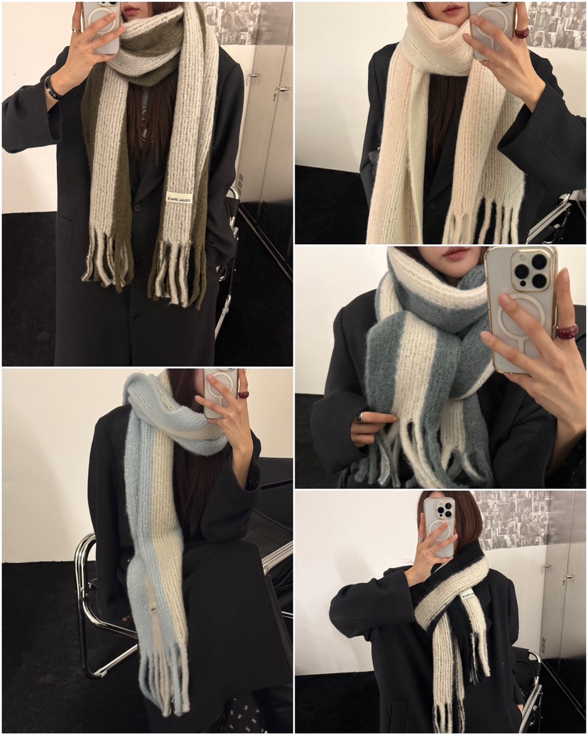 VISUAL SPACE東大門㊣實拍女士新款熱賣休閑圍巾披肩圍巾條紋VISUAL SPACE圍巾/披肩