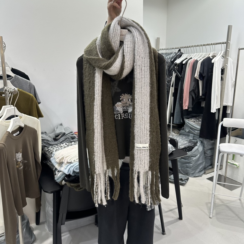 VISUAL SPACE東大門㊣實拍女士新款熱賣休閑圍巾披肩圍巾條紋VISUAL SPACE圍巾/披肩