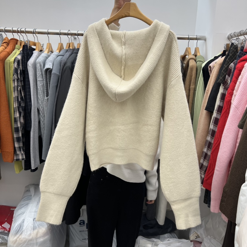 DRESS ROOM韓國直郵㊣女裝新款推薦熱賣職業針織衫開衫連帽DRESS ROOM針織衫