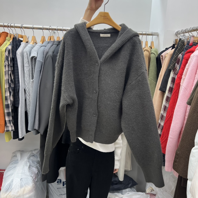 DRESS ROOM韓國直郵㊣女裝新款推薦熱賣職業針織衫開衫連帽DRESS ROOM針織衫圖色4