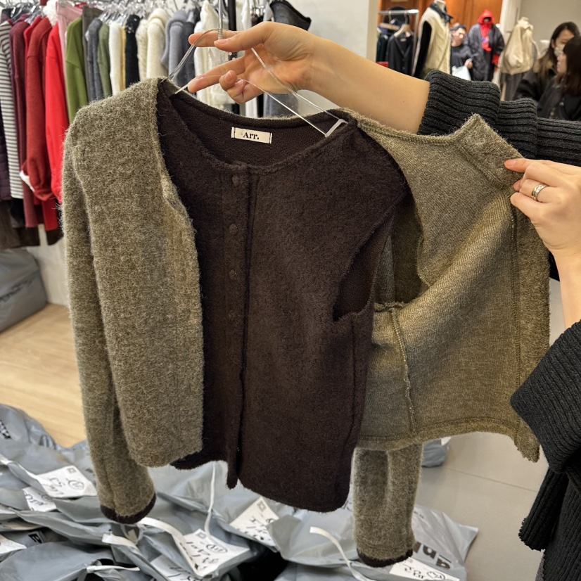 ARR韓國直郵㊣女裝新款真品人氣休閑職業時尚針織衫假兩件開衫ARR針織衫
