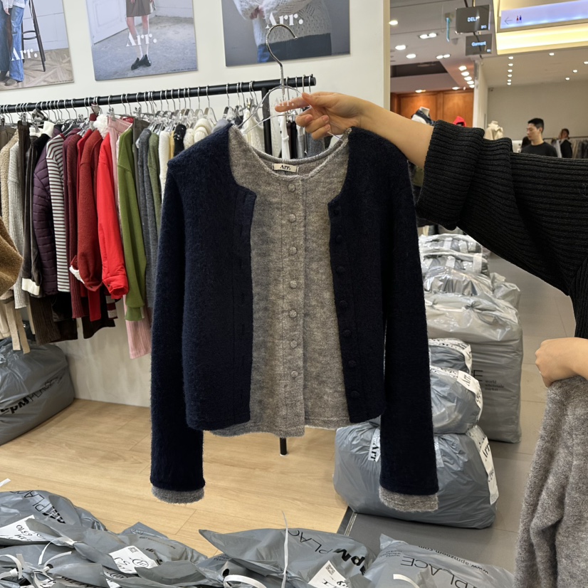 ARR韓國直郵㊣女裝新款真品人氣休閑職業時尚針織衫假兩件開衫ARR針織衫圖色2