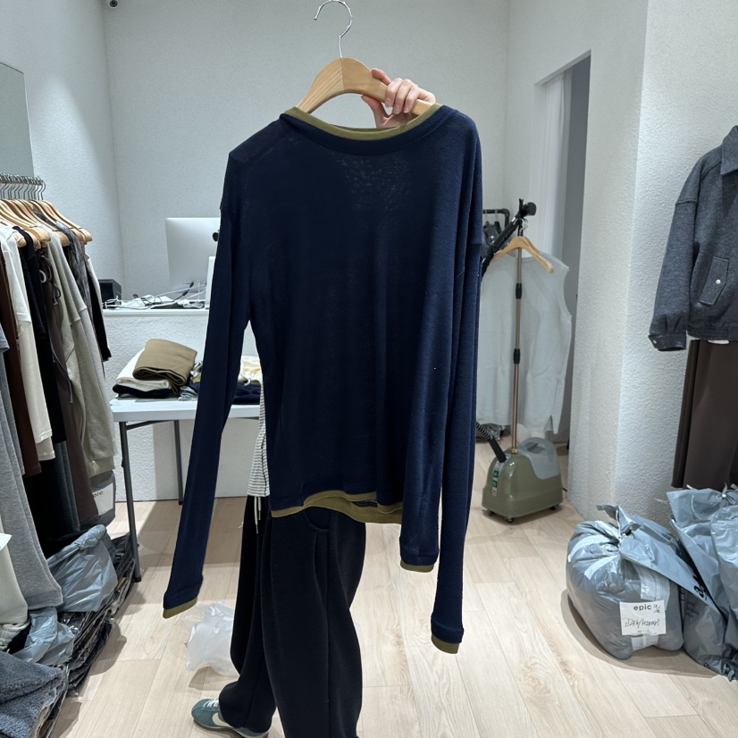 EPIC-S韓國直郵㊣女裝新品休閑人氣時尚推薦25秋冬長袖T恤羊毛EPIC-S長袖T恤圖色3深藍色