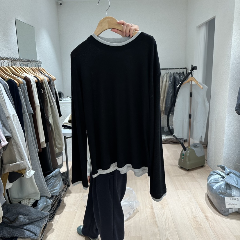 EPIC-S韓國直郵㊣女裝新品休閑人氣時尚推薦25秋冬長袖T恤羊毛EPIC-S長袖T恤圖色4黑色
