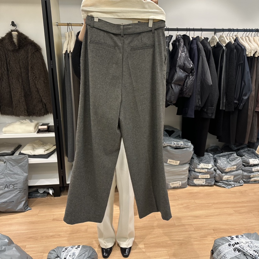 MUYBIEN東大門㊣實拍女士新款推薦職業真品休閑褲人字紋含腰帶MUYBIEN休閑褲