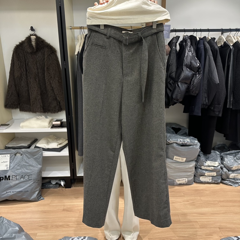 MUYBIEN東大門㊣實拍女士新款推薦職業真品休閑褲人字紋含腰帶MUYBIEN休閑褲