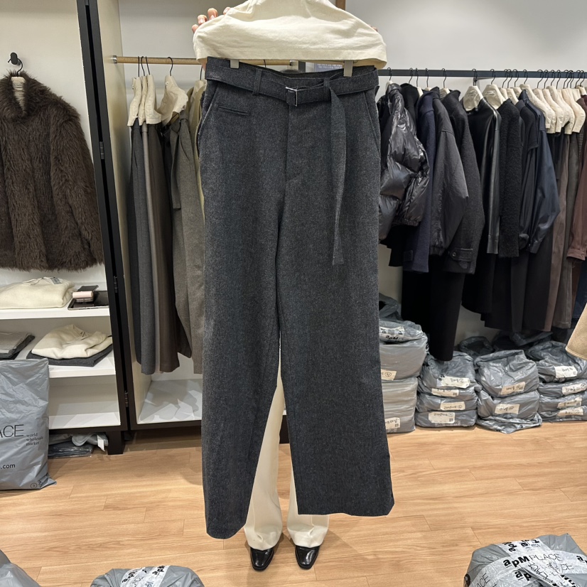 MUYBIEN東大門㊣實拍女士新款推薦職業真品休閑褲人字紋含腰帶MUYBIEN休閑褲圖色2