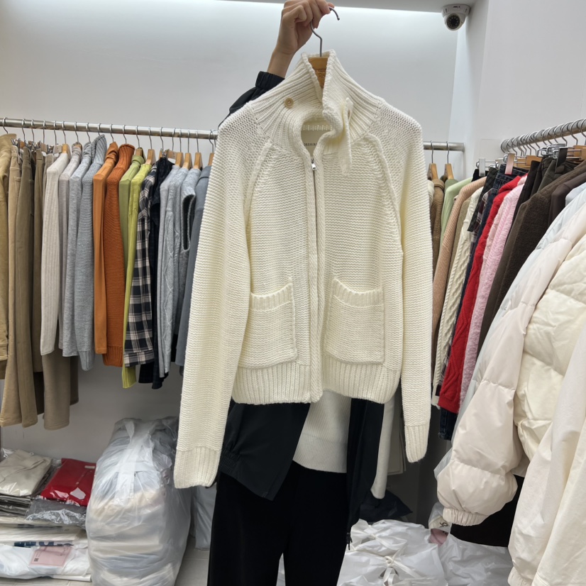 DRESS ROOM東大門㊣實拍女士新品25秋冬職業人氣針織衫拉鏈DRESS ROOM針織衫