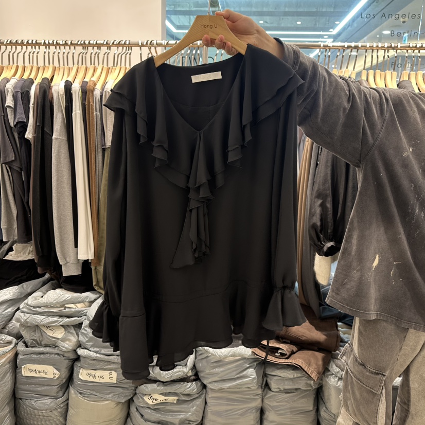 HONG.U東大門㊣實拍女裝新品25秋冬推薦休閑連衣裙荷葉邊雪紡HONG.U連衣裙圖色2