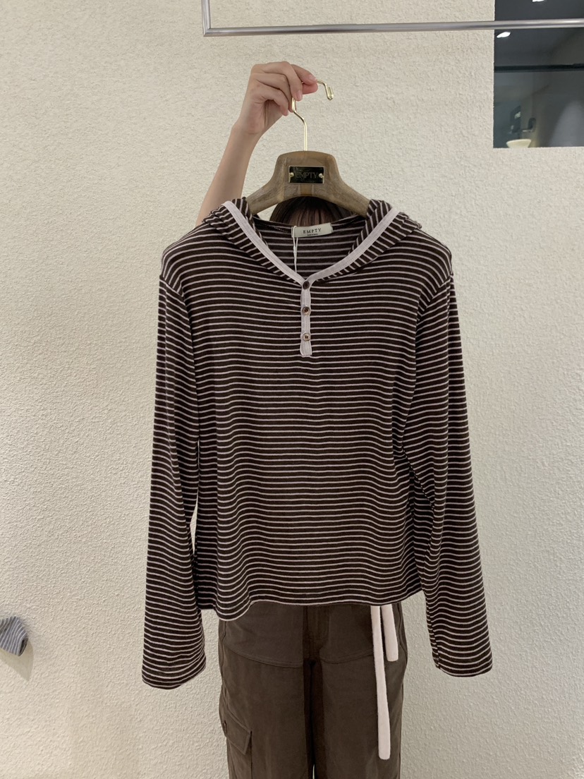 EMPTY韓國直郵㊣女裝新款人氣熱賣長袖T恤美利奴羊毛羊毛帽EMPTY長袖T恤