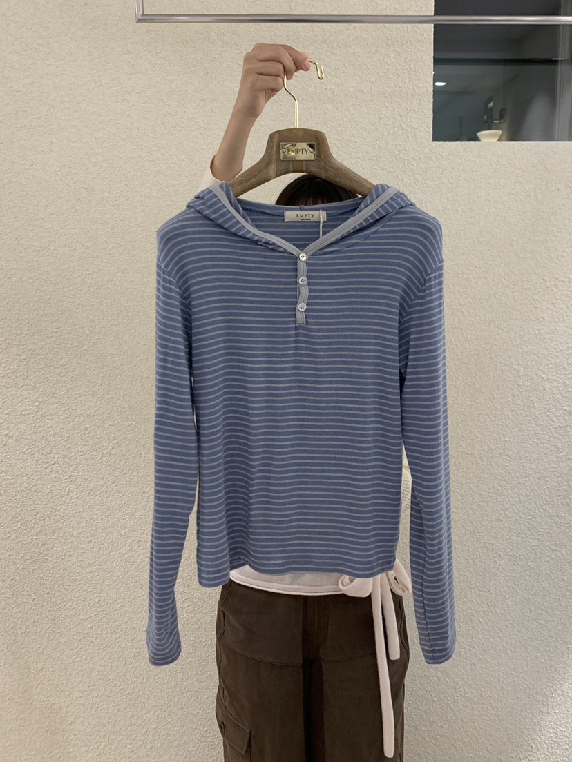 EMPTY韓國直郵㊣女裝新款人氣熱賣長袖T恤美利奴羊毛羊毛帽EMPTY長袖T恤圖色2