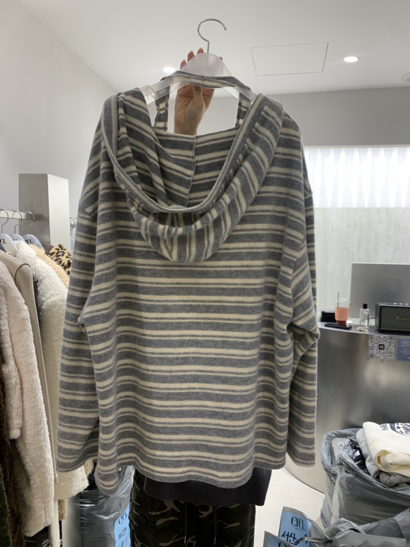 EYEL韓國代購㊣女裝新品熱賣職業25秋冬時尚長袖T恤連帽衫條紋EYEL長袖T恤