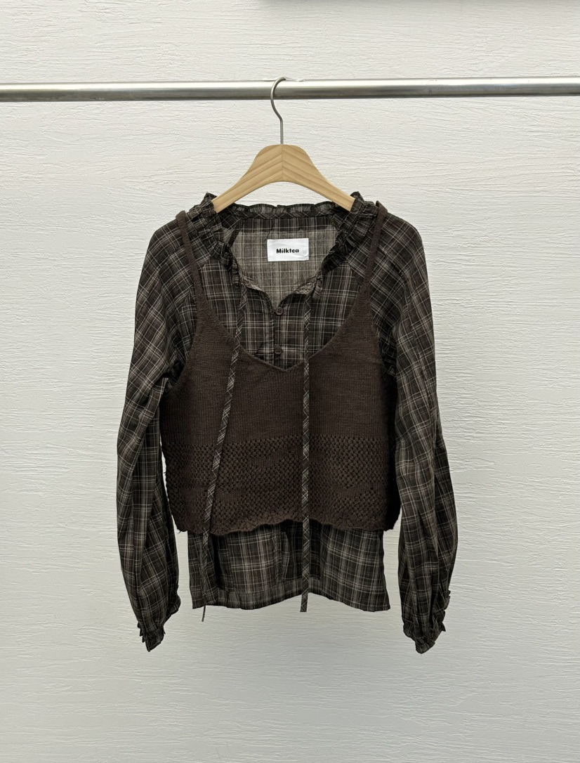 MILK TEA東大門㊣代購女士新款人氣職業25秋冬熱賣襯衫蕾絲衫MILK TEA襯衫/蕾絲衫圖色1